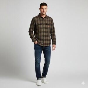 The Roark Revival Mens Plaid Flannel Shirt Brown Green‎ Size S